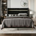 thumbnail image 1 of Castle Place Corduroy Gold PU Strip Wingback Upholstered Twin Bed, Black, 1 of 6
