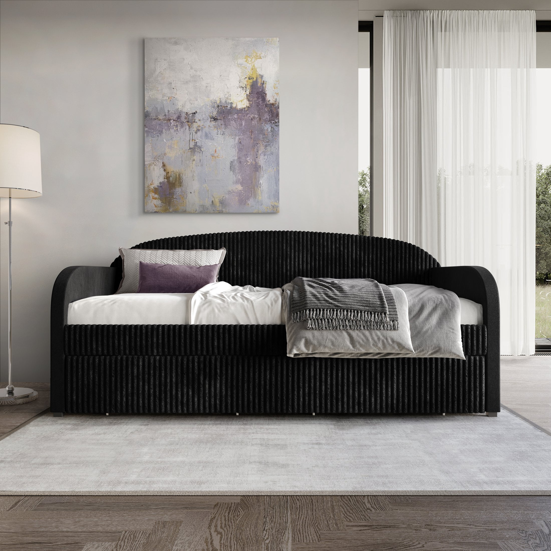 Castle Place Corduroy Luxe Twin Daybed with 2 Storage Drawers, Black