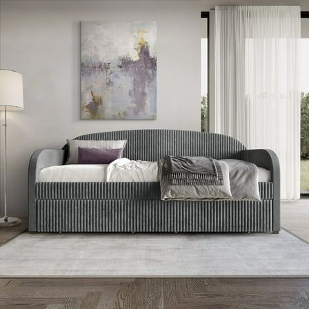 Castle Place Corduroy Luxe Twin Daybed with 2 Storage Drawers, Grey