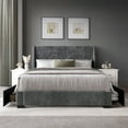 thumbnail image 1 of Castle Place Corduroy Velvet Full Platform Bed With Storage, Grey, 1 of 11