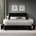 thumbnail image 1 of Castle Place Corduroy Velvet Queen Platform Bed With Storage, Black, 1 of 11