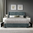 thumbnail image 1 of Castle Place Corduroy Velvet Queen Platform Bed With Storage, Light Blue, 1 of 11