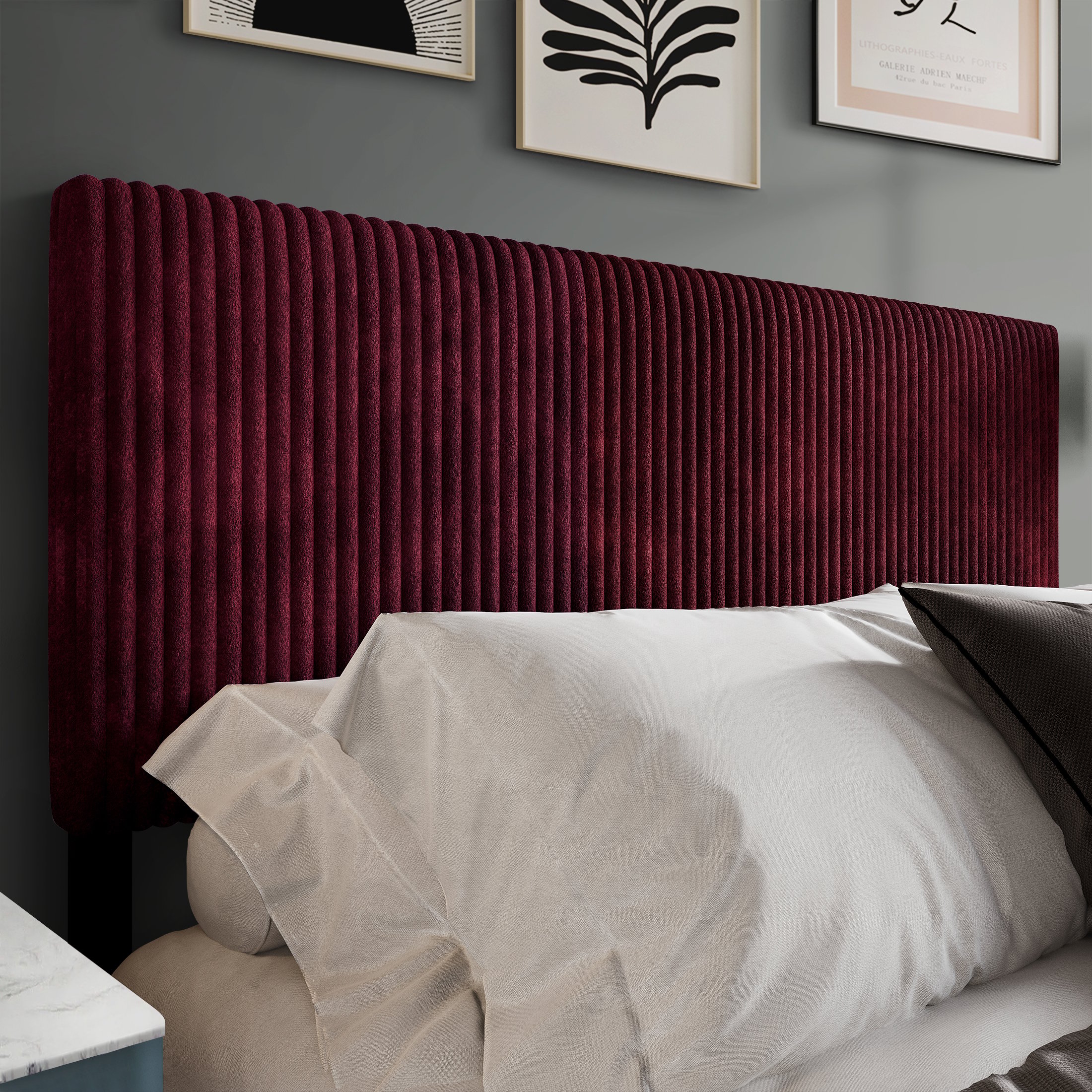 Castle Place Cozy Corduroy Velvet Upholstered Full Headboard, Red