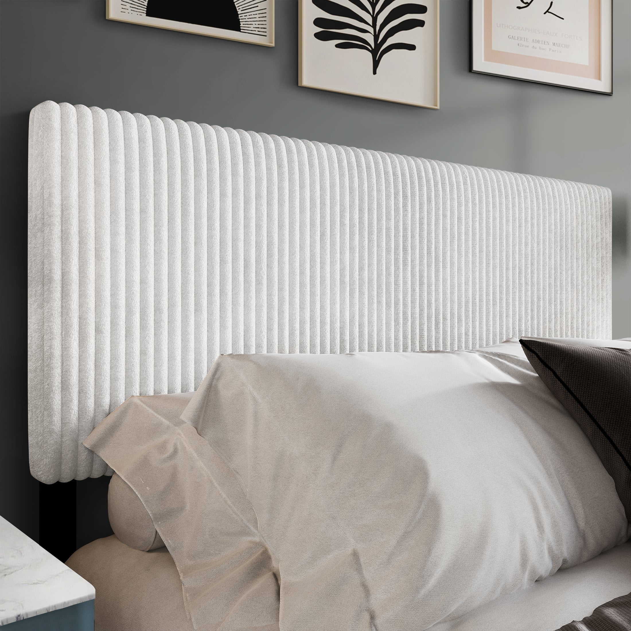 Castle Place Cozy Corduroy Velvet Upholstered Full Headboard, White