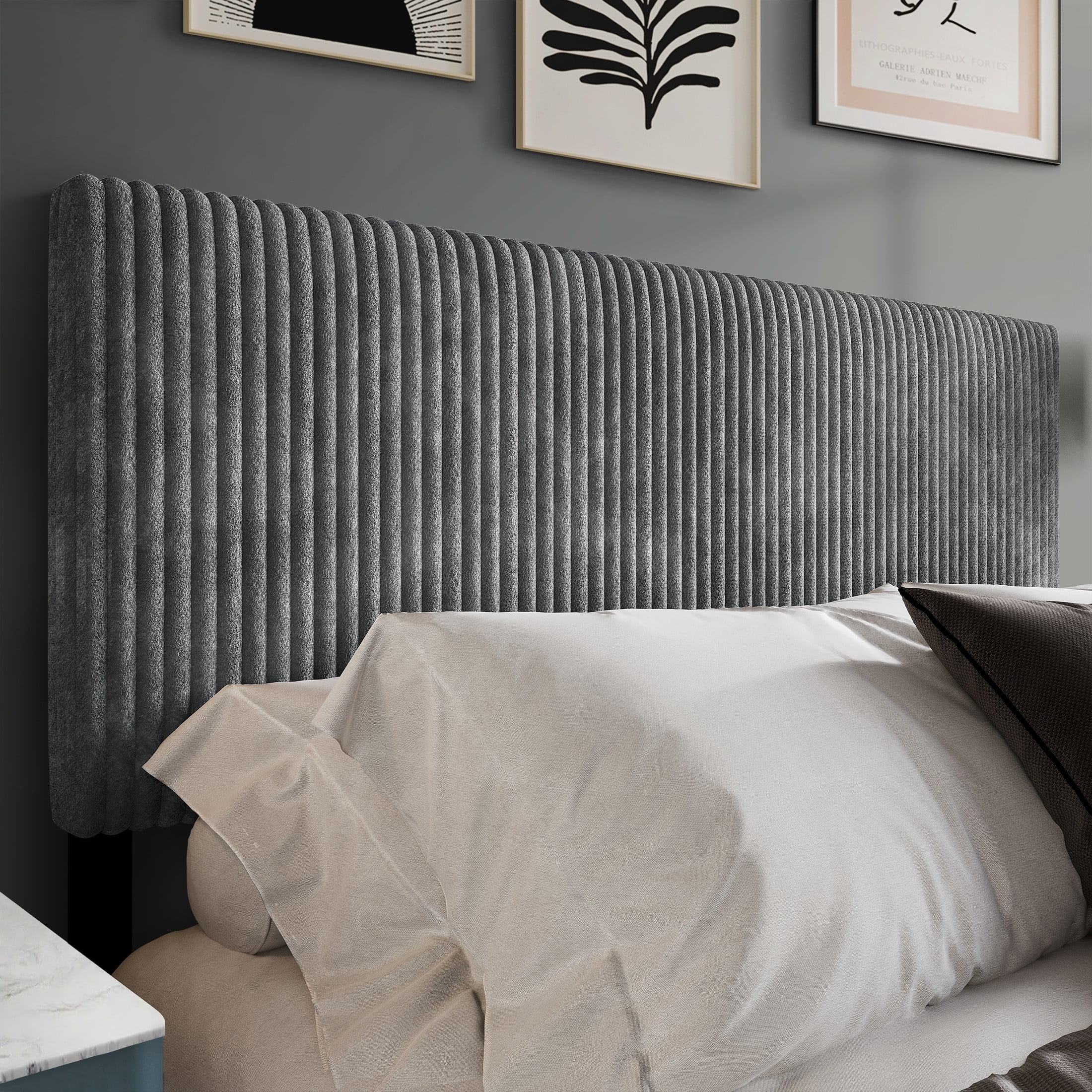 Castle Place Cozy Corduroy Velvet Upholstered King Headboard, Grey