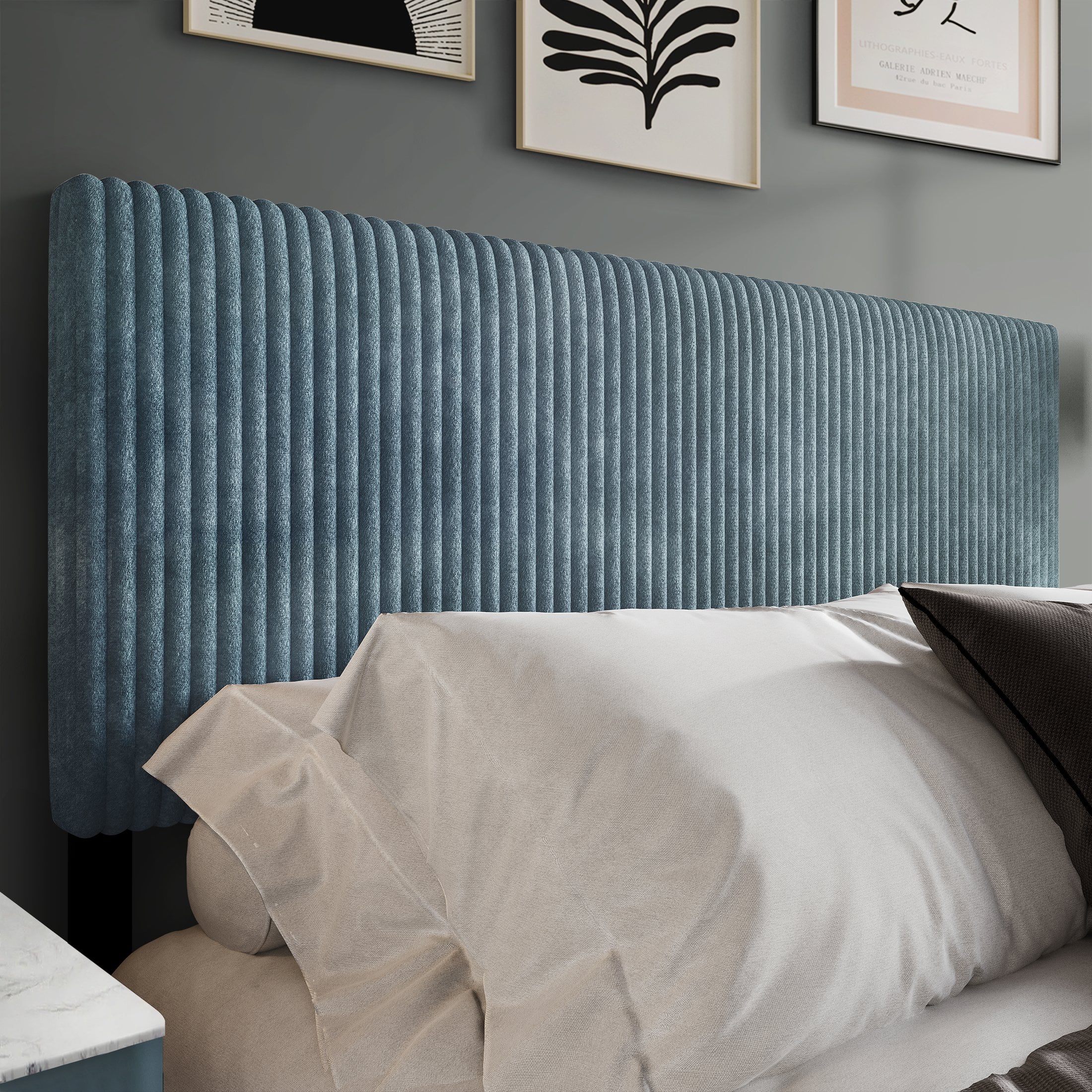 Castle Place Cozy Corduroy Velvet Upholstered King Headboard, Light Blue
