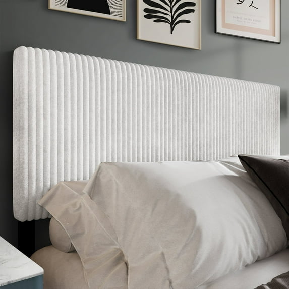 Castle Place Cozy Corduroy Velvet Upholstered Full Headboard, White