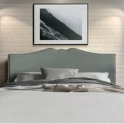 Castle Place Curved Upholstered Nailhead Trim Linen Headboard, Light Grey, Twin
