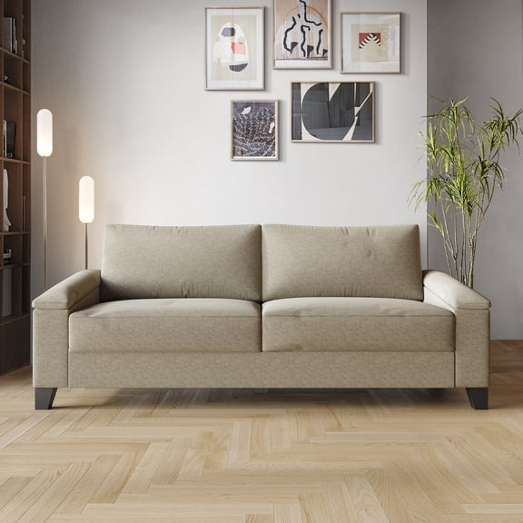 Castle Place Elegance Linen Upholstered Sofa, Dark Beige