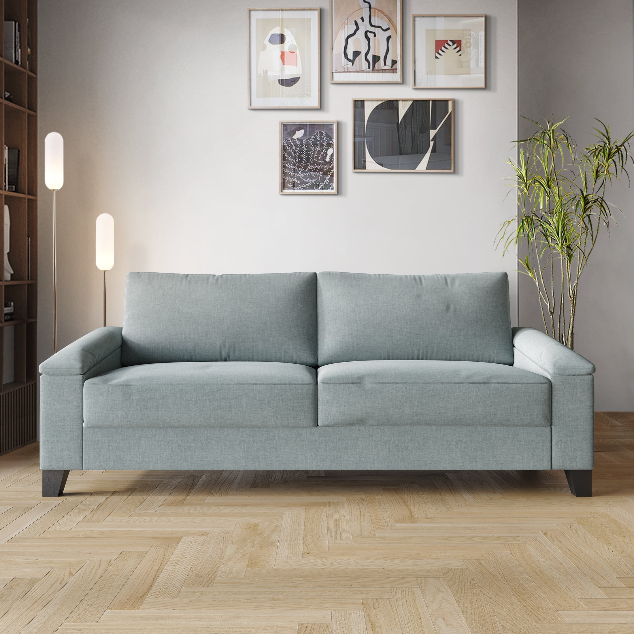 Castle Place Elegance Linen Upholstered Sofa, Light Blue