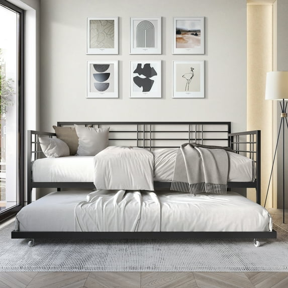 Castle Place Elegance Metal Twin Daybed with Trundle, Black