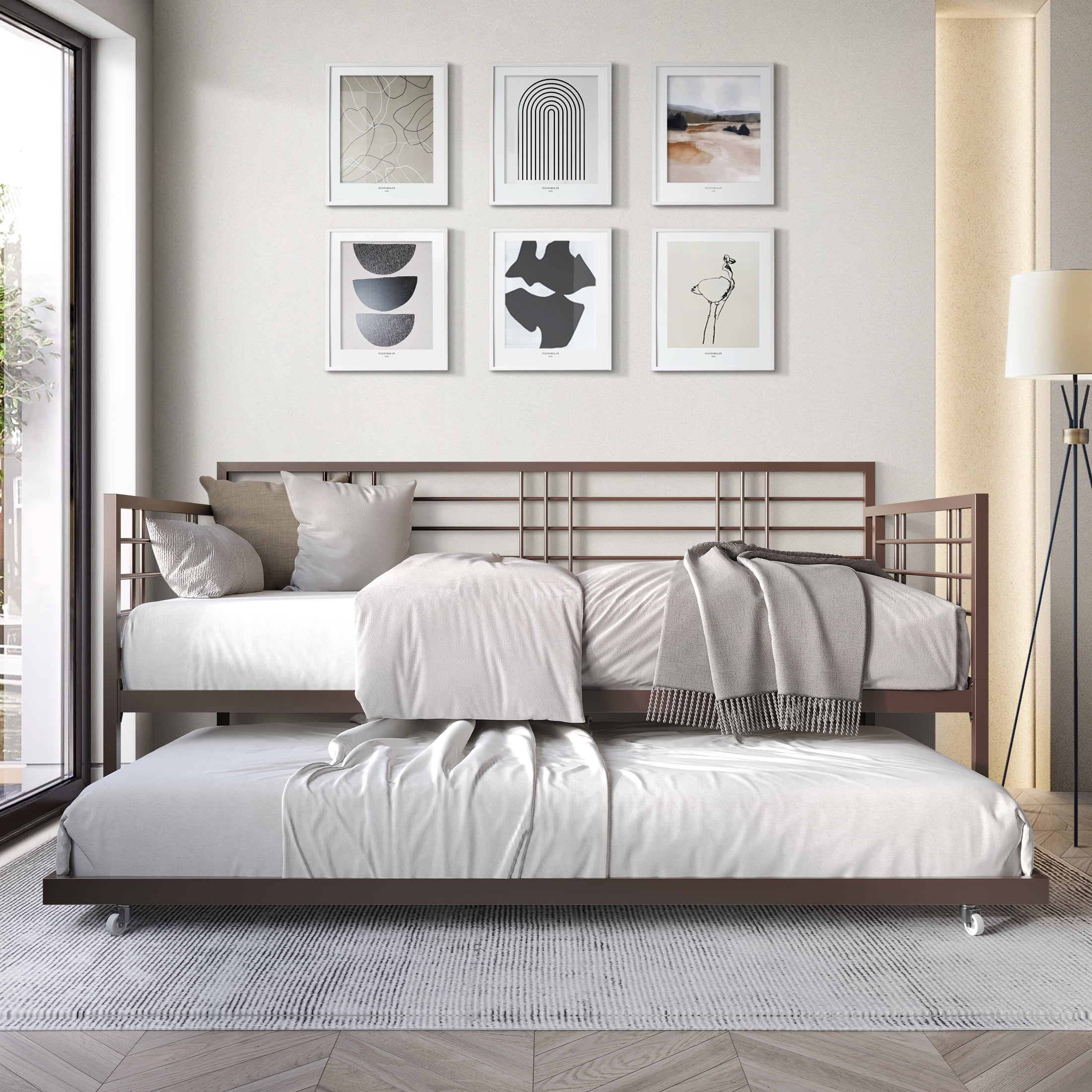 Castle Place Elegance Metal Twin Daybed with Trundle, Brown