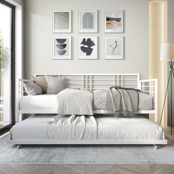 Castle Place Elegance Metal Twin Daybed with Trundle, White