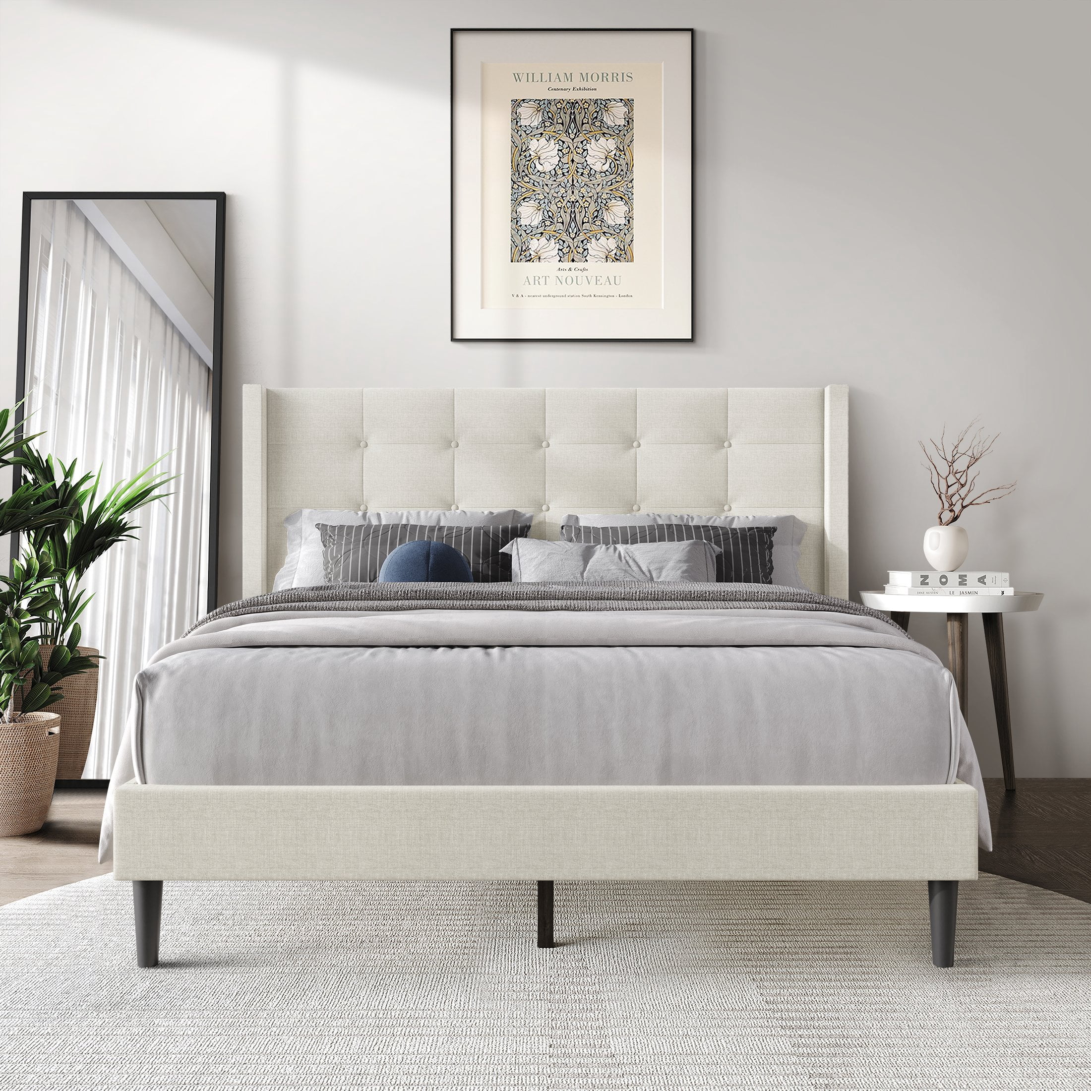 Castle Place Elegance Wingback Full Platform Bed, Beige