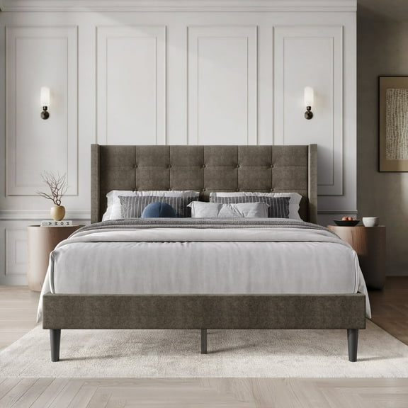 Castle Place Elegance Wingback King Platform Bed, Brown