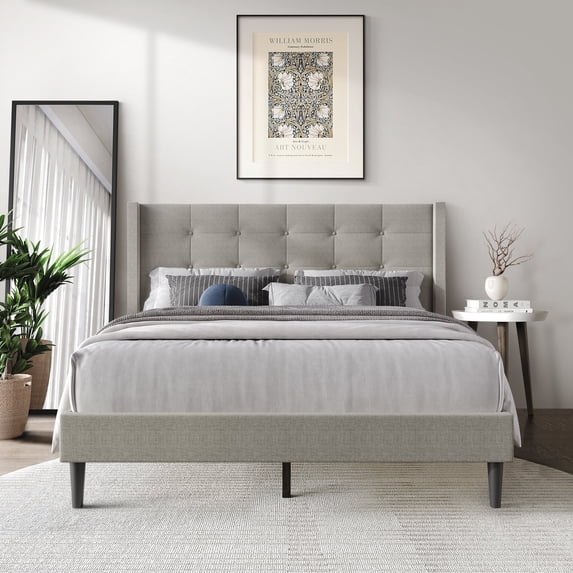 Castle Place Elegance Wingback King Platform Bed, Grey