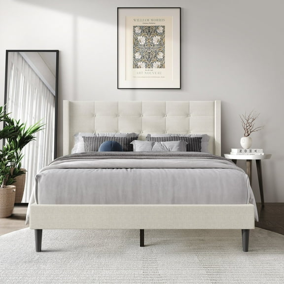 Castle Place Elegance Wingback Queen Platform Bed, Beige