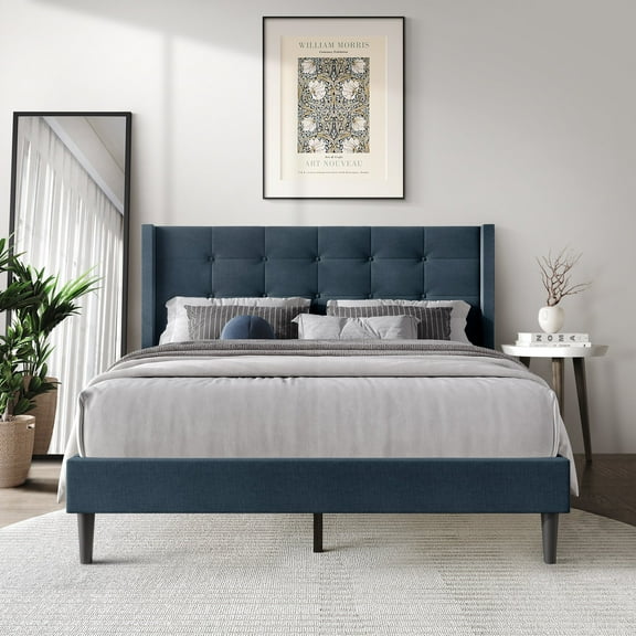 Castle Place Elegance Wingback Queen Platform Bed, Blue