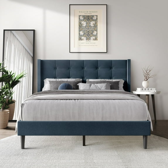 Castle Place Elegance Wingback Queen Platform Bed, Blue