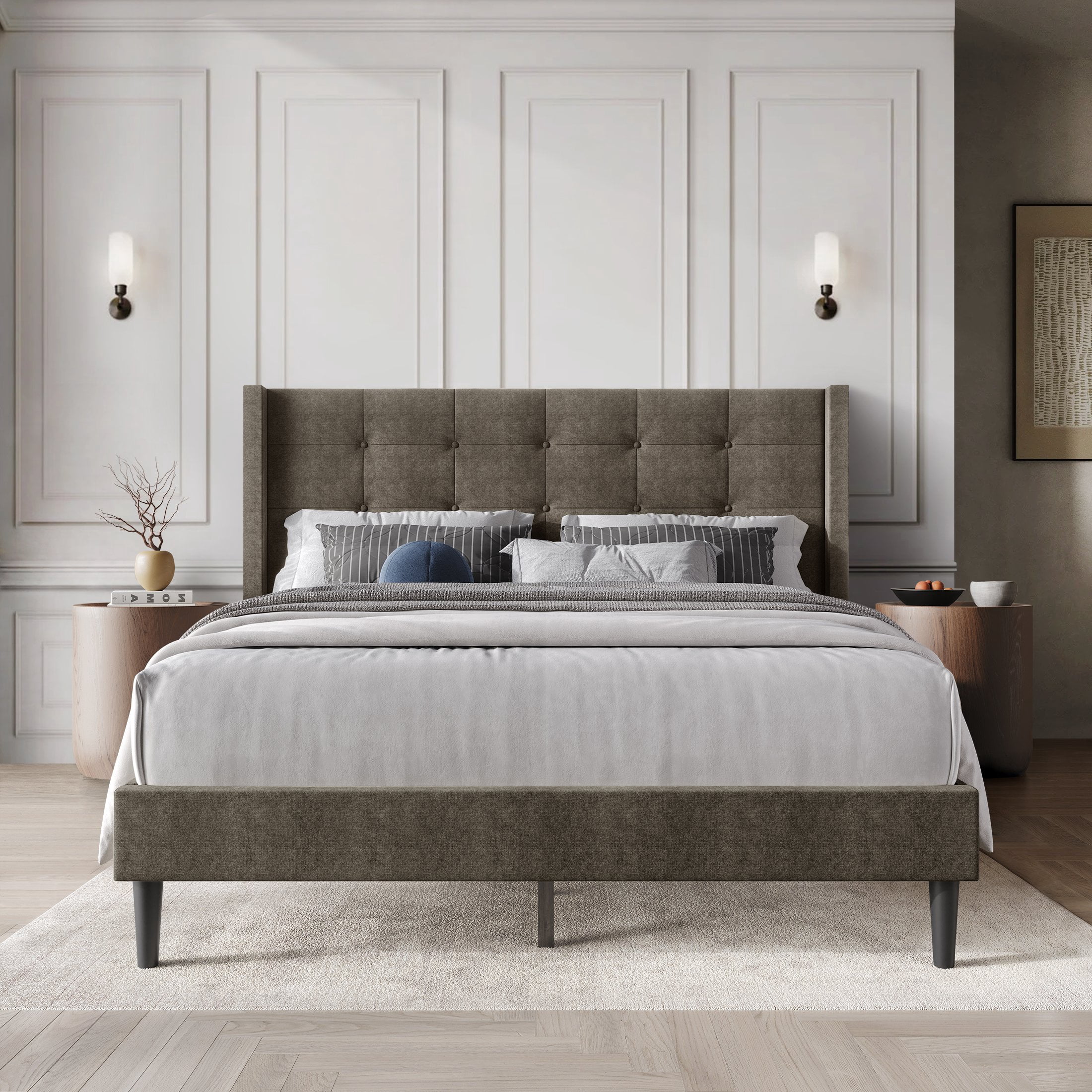 Castle Place Elegance Wingback Queen Platform Bed, Brown