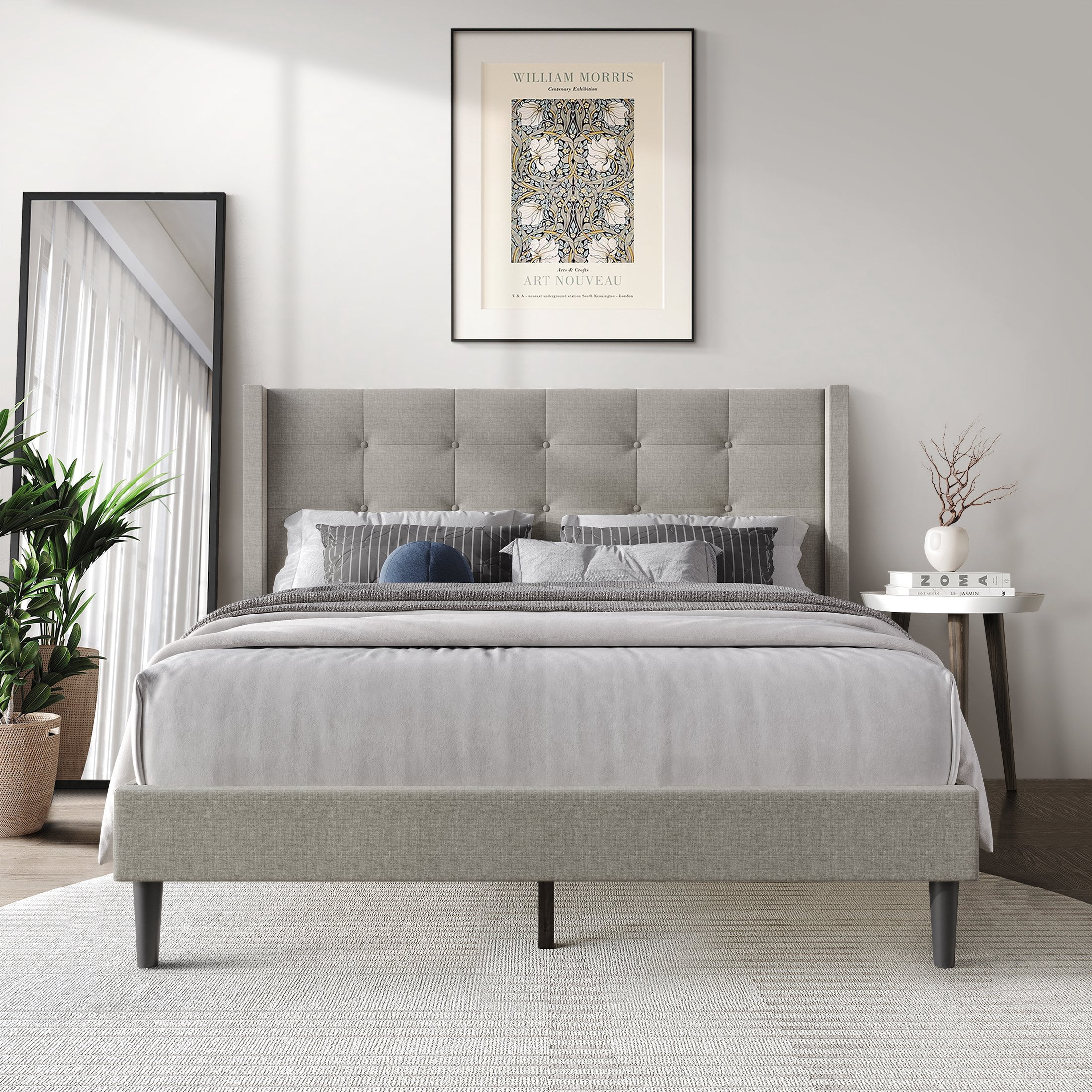 Castle Place Elegance Wingback Twin Platform Bed, Grey