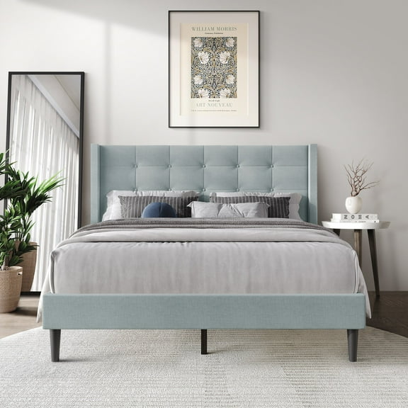 Castle Place Elegance Wingback Twin Platform Bed, Light Blue