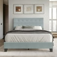 thumbnail image 1 of Castle Place Elegant Button Tufted Linen Upholstered Queen Bed, Light Blue, 1 of 11