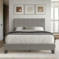 thumbnail image 1 of Castle Place Elegant Button Tufted Linen Upholstered Queen Bed, Light Grey, 1 of 11