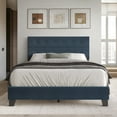 thumbnail image 1 of Castle Place Elegant Button Tufted Linen Upholstered Twin Bed, Blue, 1 of 11