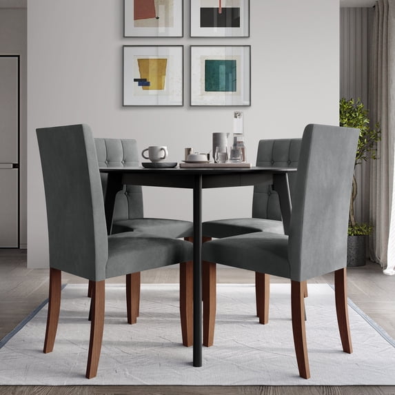 Castle Place Elegant Button Tufted Velvet Upholstered Dining Chairs, Light Grey, Set of 2
