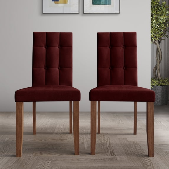 Castle Place Elegant Button Tufted Velvet Upholstered Dining Chairs, Red, Set of 2