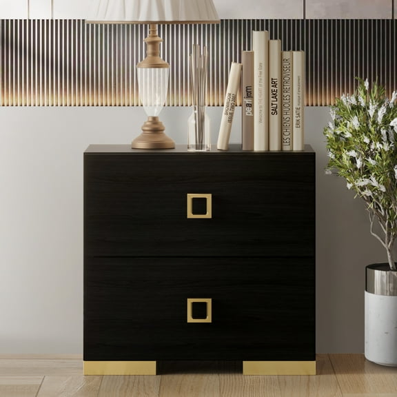 Castle Place Elegant Glow 2 Drawer Nightstand, Black