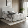thumbnail image 1 of Castle Place Elegant Plush Corduroy Velvet Queen Upholstered Bed, Light Grey, 1 of 11