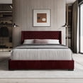 thumbnail image 1 of Castle Place Elegant Retreat Diamond Stitch Velvet Full Platform Bed with Storage Drawers, Red, 1 of 12