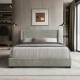 thumbnail image 1 of Castle Place Elegant Retreat Diamond Stitch Velvet King Platform Bed with Storage Drawers, Grey, 1 of 12