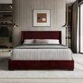 thumbnail image 1 of Castle Place Elegant Retreat Diamond Stitch Velvet Queen Platform Bed with Storage Drawers, Red, 1 of 12