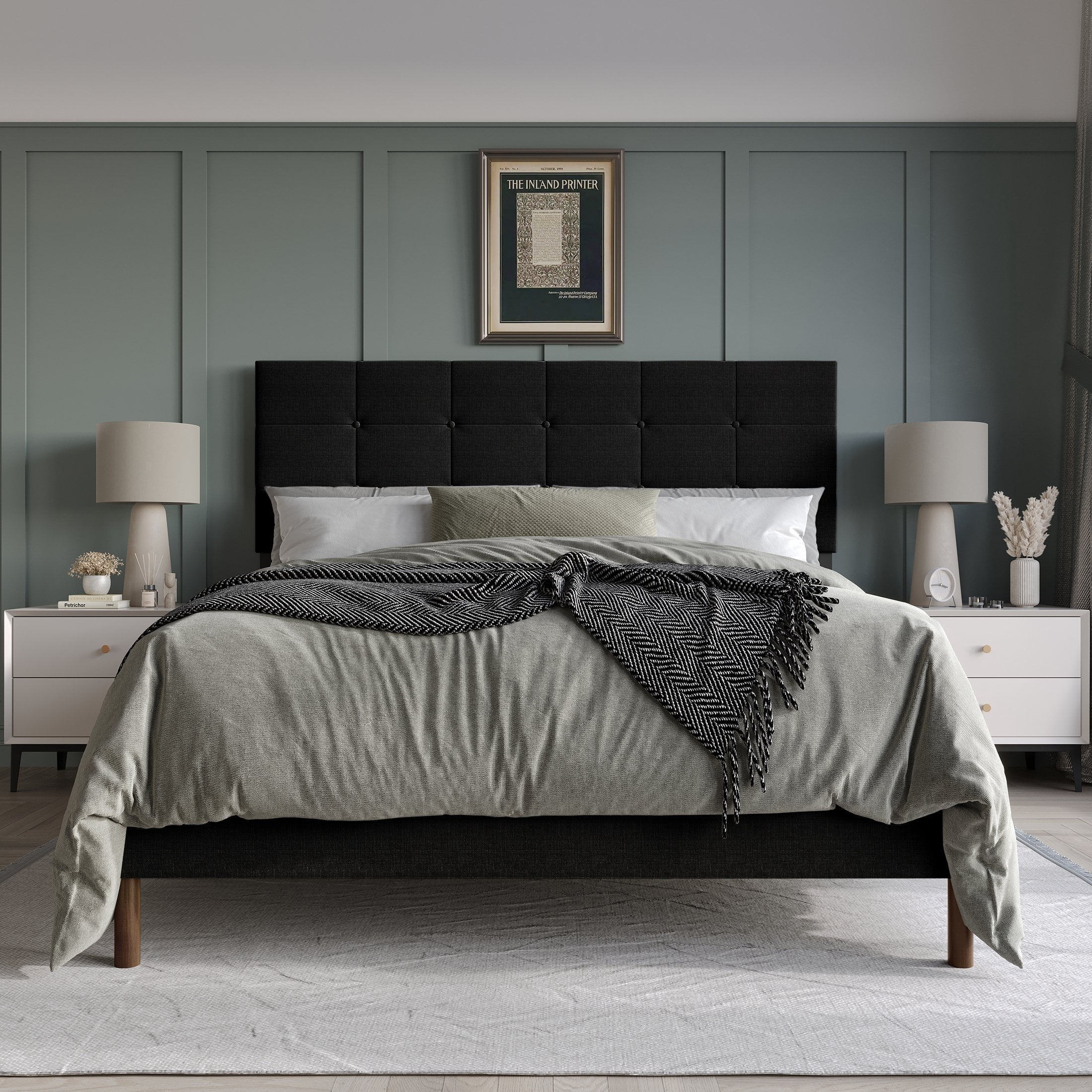 Castle Place Elegant Square Tufted Linen Upholstered Twin Platform Bed ...