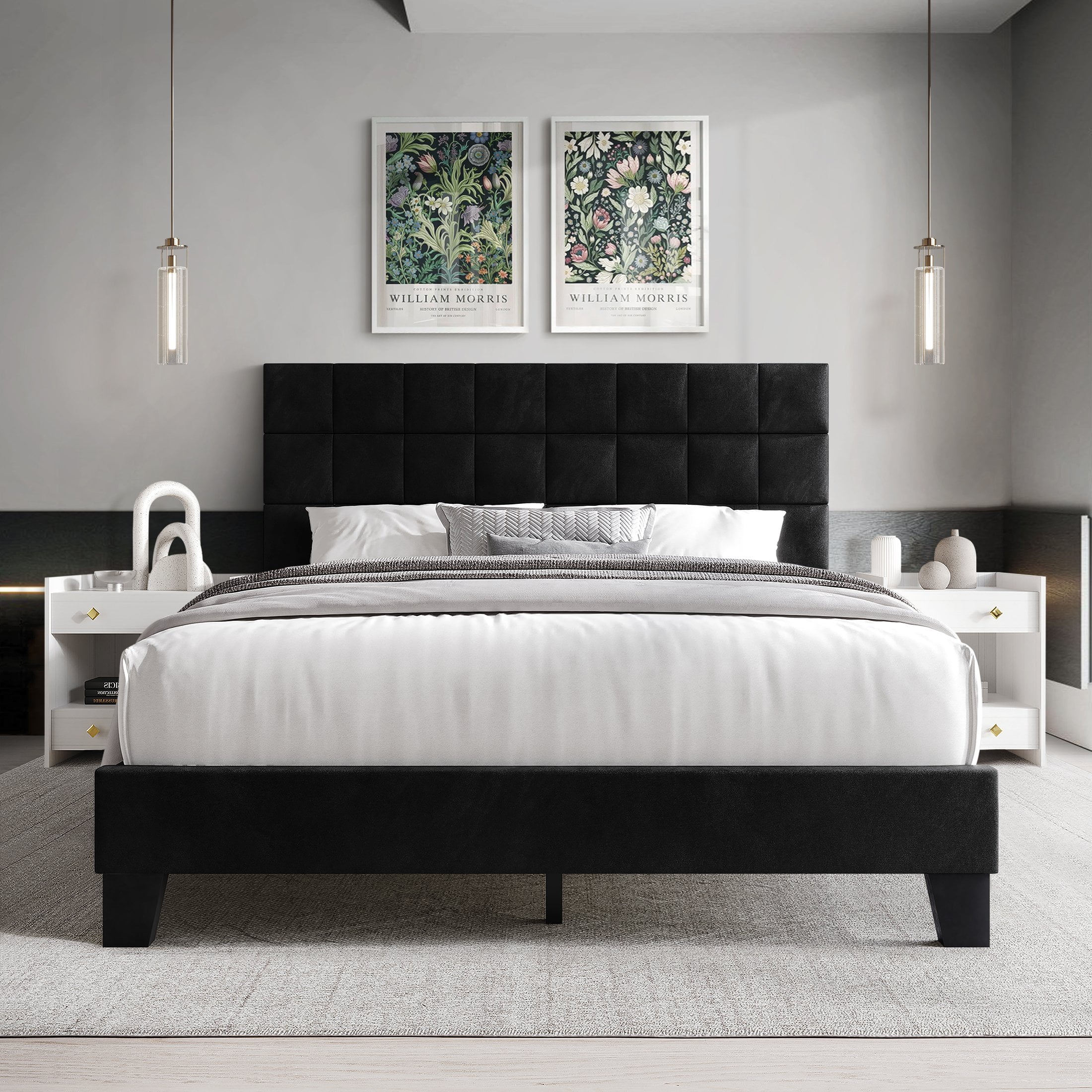 Castle Place Elegant Velvet Upholstered Full Platform Bed, Black