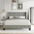 thumbnail image 1 of Castle Place Elegant Wingback Linen Upholstered Full Bed, Light Grey, 1 of 9