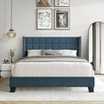 thumbnail image 1 of Castle Place Elegant Wingback Linen Upholstered Twin Bed, Blue, 1 of 8