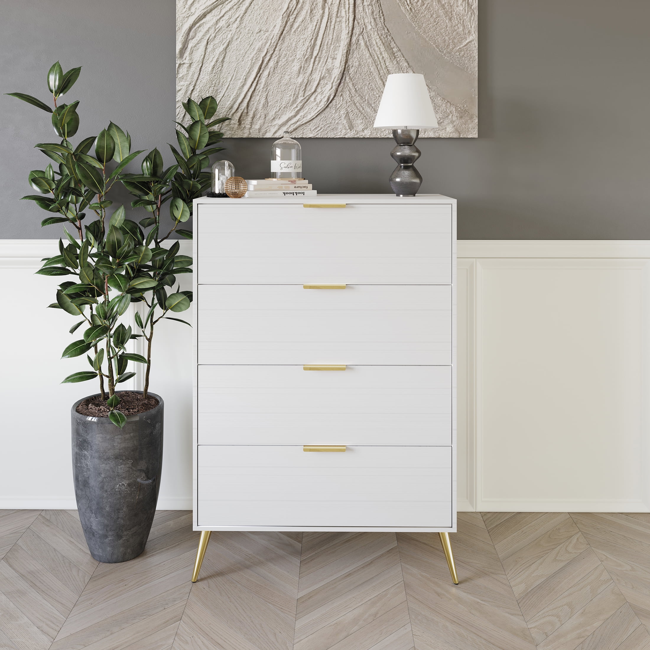 Castle Place Glam 4 Drawers Wooden Dresser White