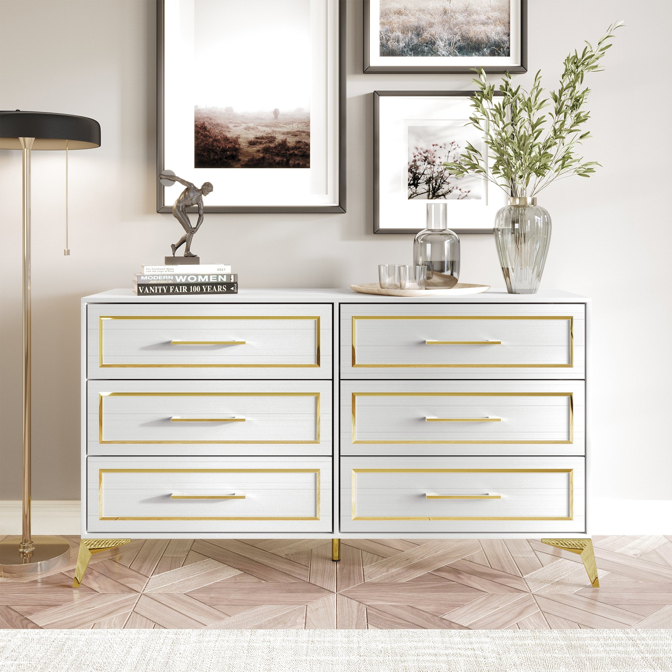 Castle Place Glam 6-Drawers Dresser, White - Walmart.com
