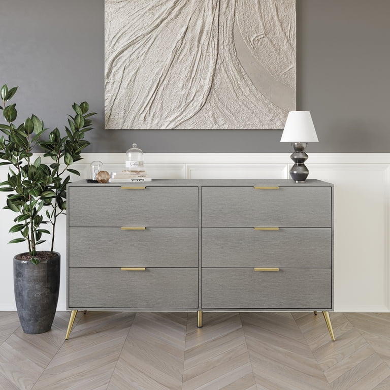 Castle Place Glam 6 Drawers Wooden Dresser, Silver - Walmart.com