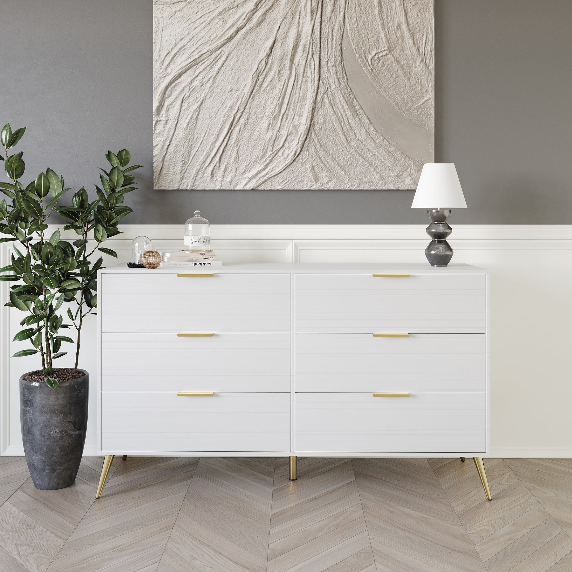 white dresser with gold hardware Butler creating an eye What do you think of