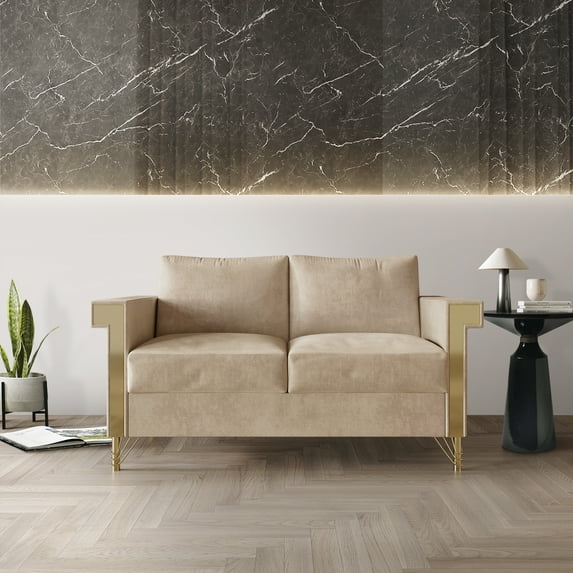 Castle Place Glam Velvet Upholstered Loveseat, Beige