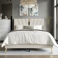 thumbnail image 1 of Castle Place Glamour Luxe Velvet Upholstered Queen Platform Bed, Beige, 1 of 8