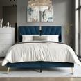 thumbnail image 1 of Castle Place Glamour Luxe Velvet Upholstered Queen Platform Bed, Navy Blue, 1 of 8