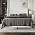 thumbnail image 1 of Castle Place Corduroy Gold PU Strip Wingback Upholstered King Bed, White, 1 of 6