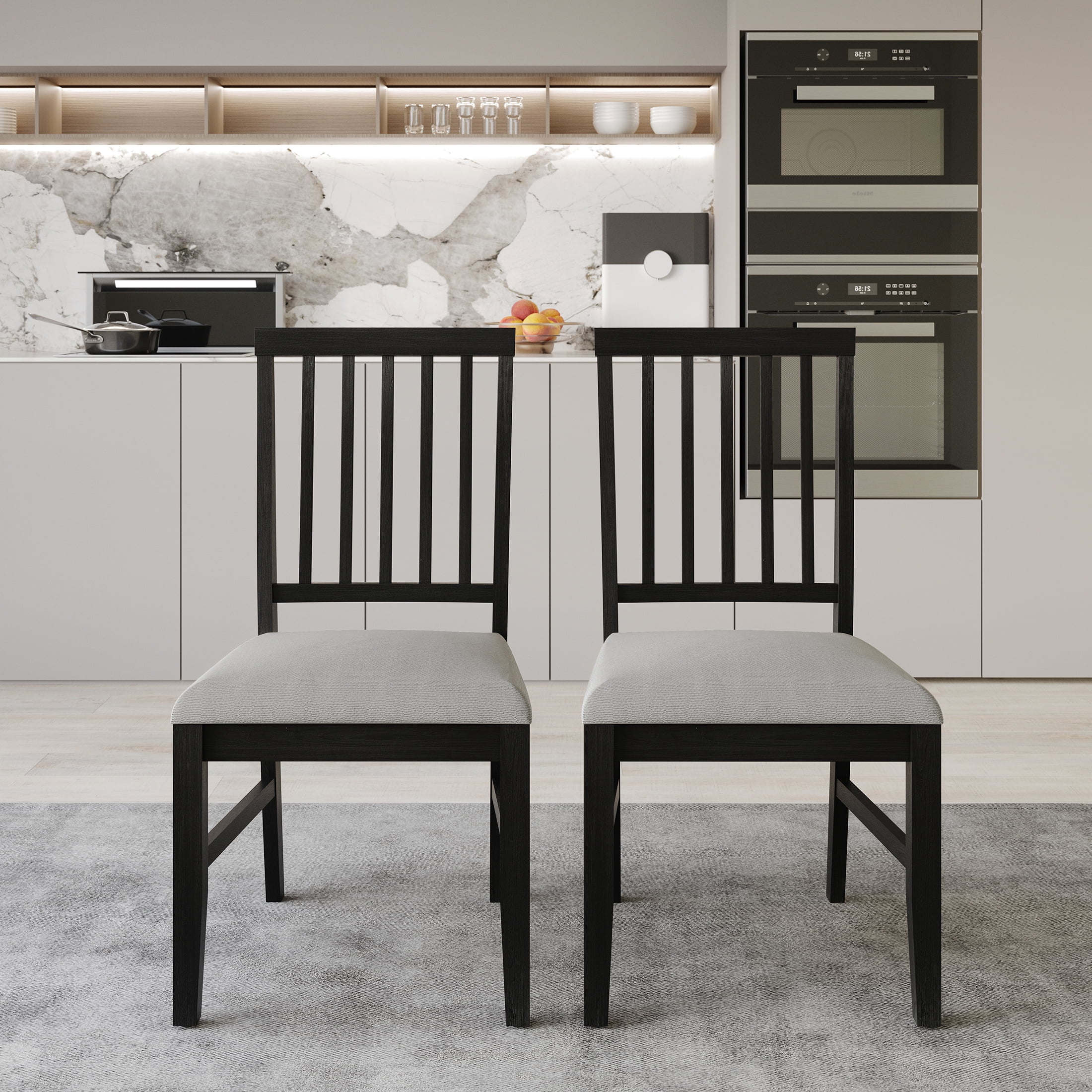 Castle Place Heritage Vertical Wooden Dining Chairs, Black, Set of 2