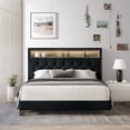 thumbnail image 1 of Castle Place LED Light Nailhead Trim Linen Upholstered Bookcase Bed, Charcoal Grey, Full, 1 of 7